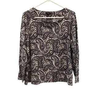 Talbots Womens Long Sleeve Shirt 1X Navy Blue Fluid Jersey Knit Square Neck NEW